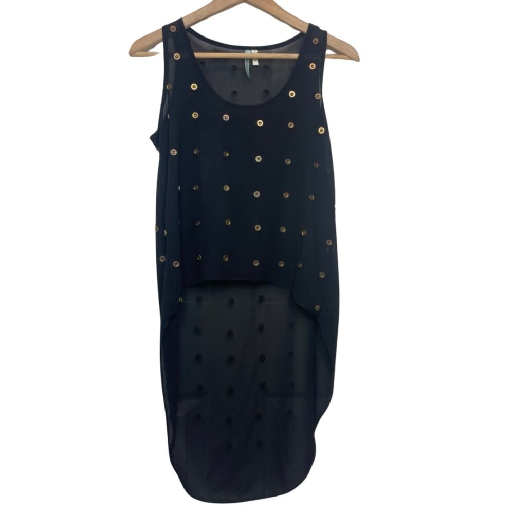 36 POINT 5 | Sheer Black Sleeveless Top with Bronze Button Details | Size L